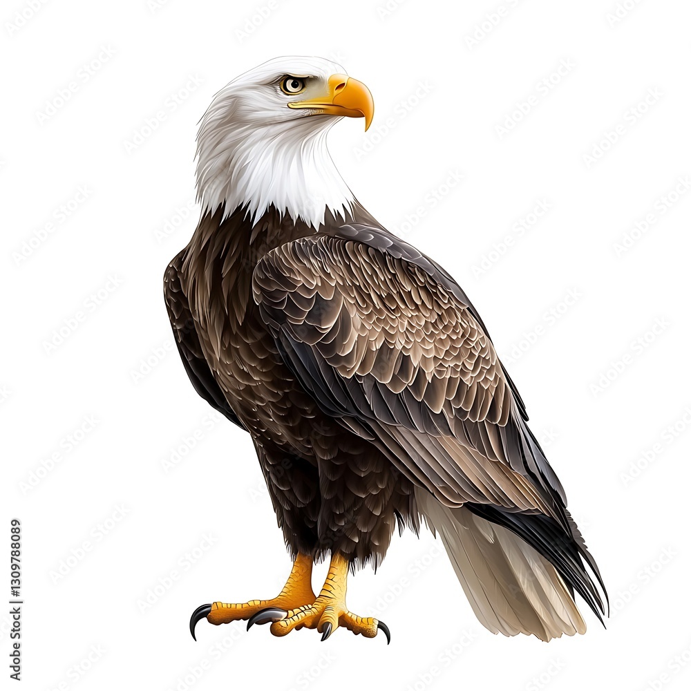 Eagle Standing Patriotic avian portrait. National symbol displayed against a plain backdrop. Use Icon/graphic Eagle Standing Patriotic avian portrait. National symbol displayed against a plain backdrop. Use Icon/graphic