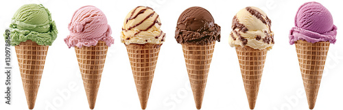 6 ice cream cones with different flavors 