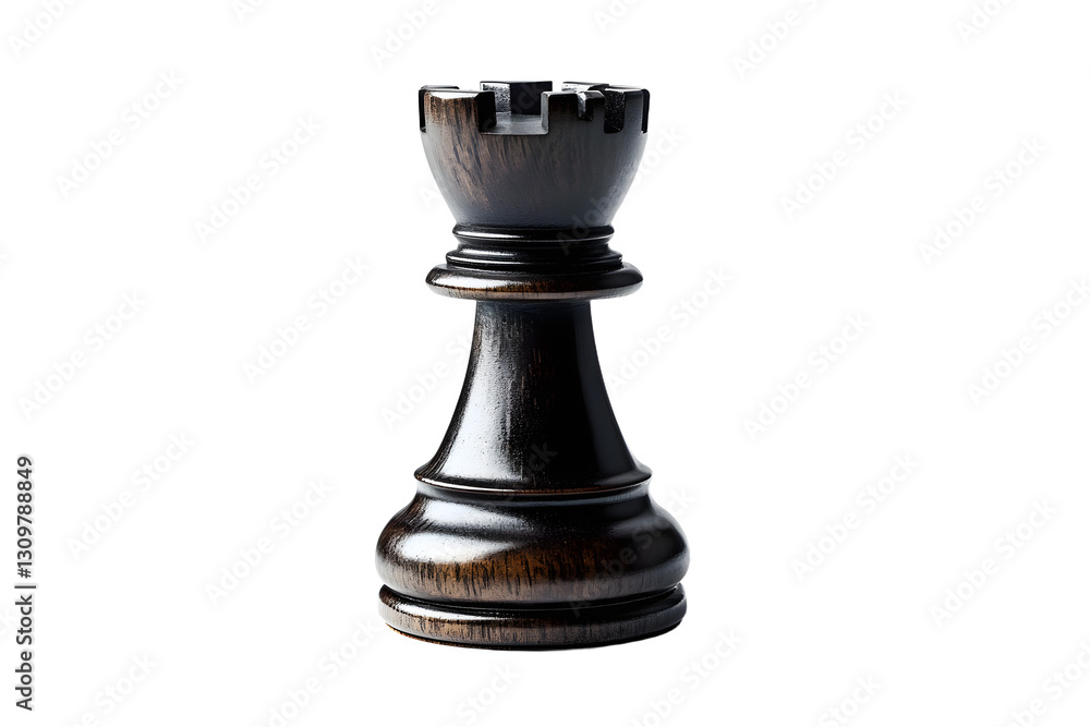 Single rook chess piece, centered on a pure white background, stock photo aesthetic, shadow casting subtly to the right, creating a soft gradient, hint at texture and craftsmanship, high resolution Single rook chess piece, centered on a pure white background, stock photo aesthetic, shadow casting subtly to the right, creating a soft gradient, hint at texture and craftsmanship, high resolution