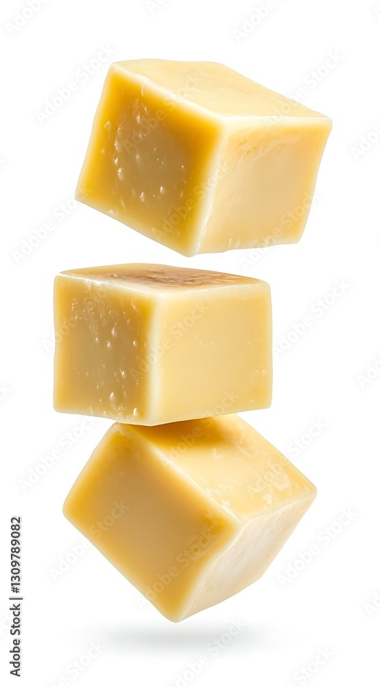 Tower of Cheese Cubes Balancing Mid-Air on White Background for a Food Blog or Recipe Article Tower of Cheese Cubes Balancing Mid-Air on White Background for a Food Blog or Recipe Article