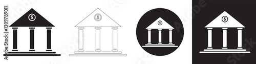 bank building vector icon Silhouette set. bank vector icon, museum, university, academic institute university stock vector, Bank Government Courthouse Architecture simple land mark. 