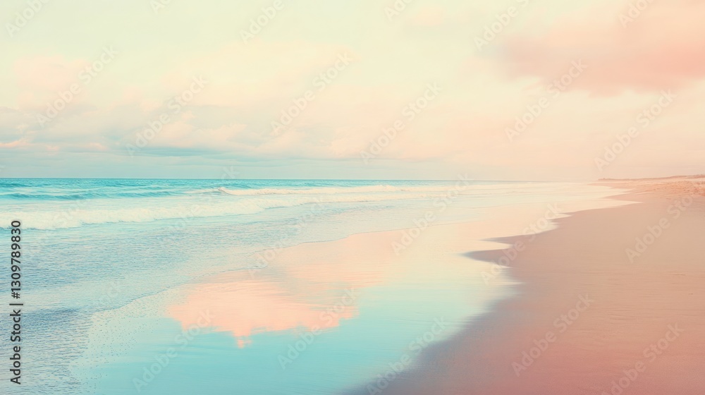 Peaceful Beach with Soft Pastel Sky and Ocean Reflection Peaceful Beach with Soft Pastel Sky and Ocean Reflection