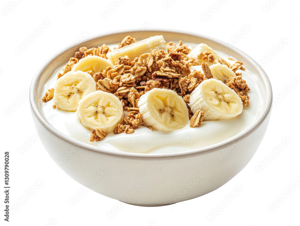 Isolated Bowl of Yogurt with Banana and Granola Isolated Bowl of Yogurt with Banana and Granola