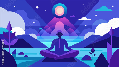 Cool tones of blue and purple representing the tranquility and introspection of solitude.. Vector illustration