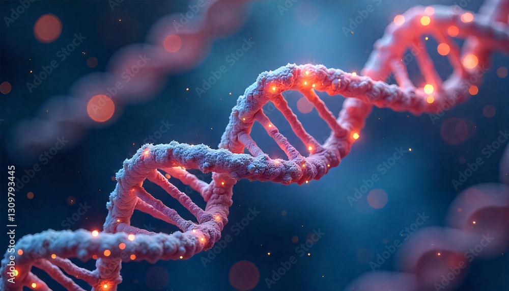 A detailed 3D model of a DNA double helix, showcasing the intricate structure of genetic material. A detailed 3D model of a DNA double helix, showcasing the intricate structure of genetic material.