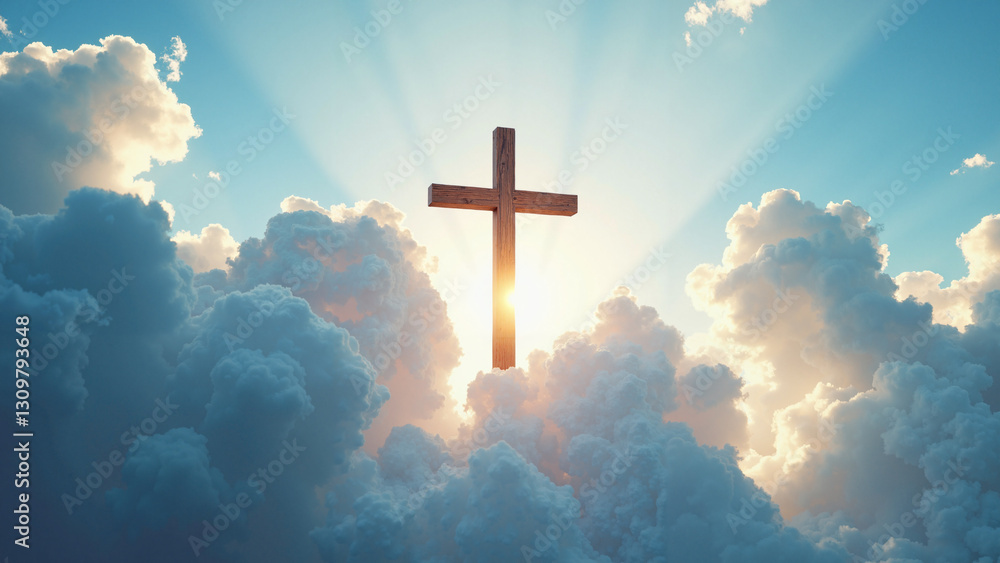 Powerful Easter Stock Photo: Cross Among Fluffy Clouds for Inspirational Church Brochures, Digital Ads, & Faith Promotion Powerful Easter Stock Photo: Cross Among Fluffy Clouds for Inspirational Church Brochures, Digital Ads, & Faith Promotion