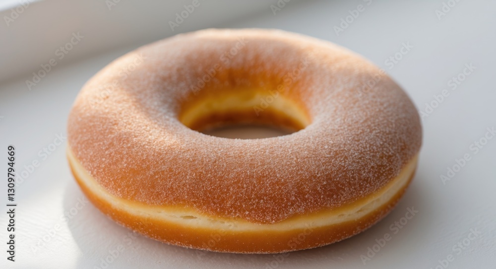 A freshly baked golden doughnut with a sugar coating. A freshly baked golden doughnut with a sugar coating.