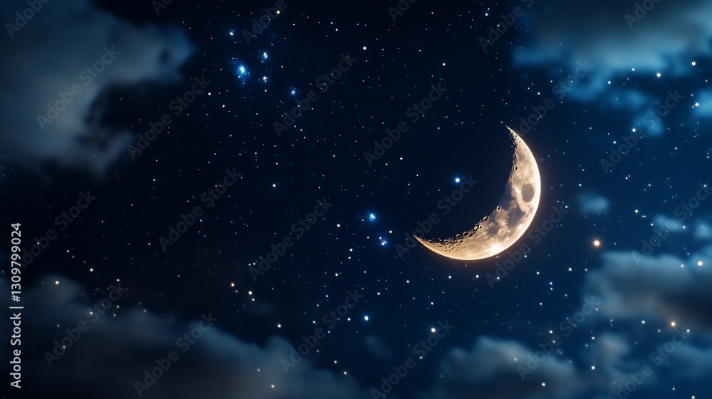 Crescent Moon Night Sky Clouds Peaceful Background Image Crescent Moon Night Sky Clouds Peaceful Background Image
