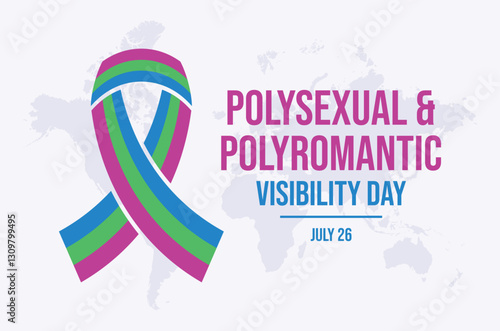 Polysexual and Polyromantic Visibility Day poster vector illustration. Polysexual awareness ribbon icon vector. LGBTQIA polysexual pride flag symbol. Template for background, banner, card. 26 July