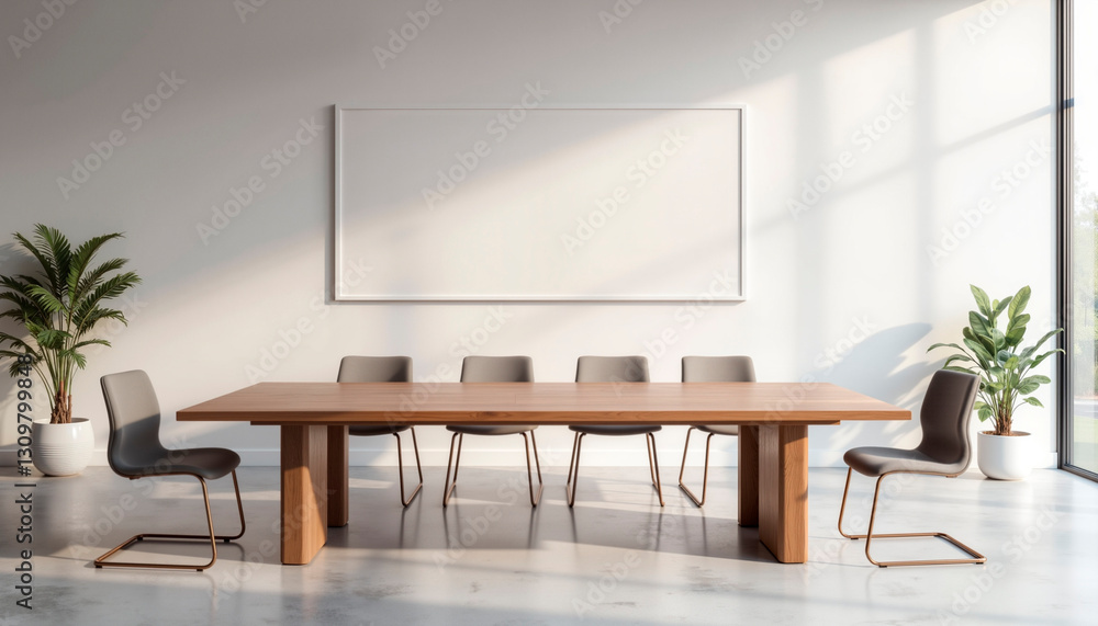 Minimalist conference table mockup in modern office, workspace design Minimalist conference table mockup in modern office, workspace design