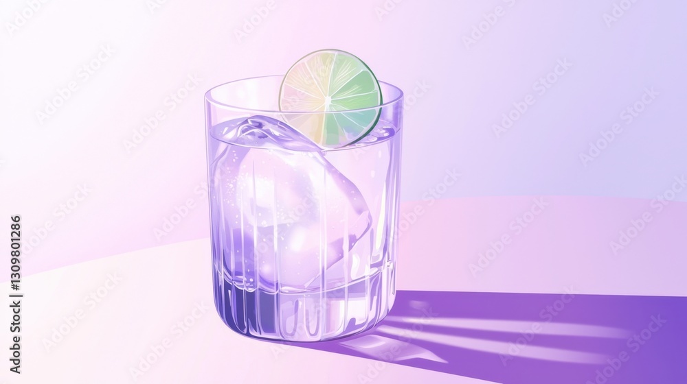 A glass of water with a lime slice in it A glass of water with a lime slice in it