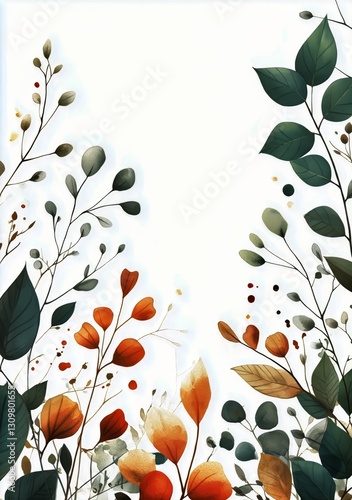 Decorative Autumn Leaves Frame With Warm Colors and Natural Elements for Crea...