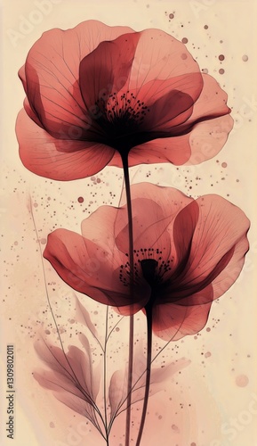 Delicate Flowers Bloom in Soft Pink Hues With Shimmering Accents and a Serene...