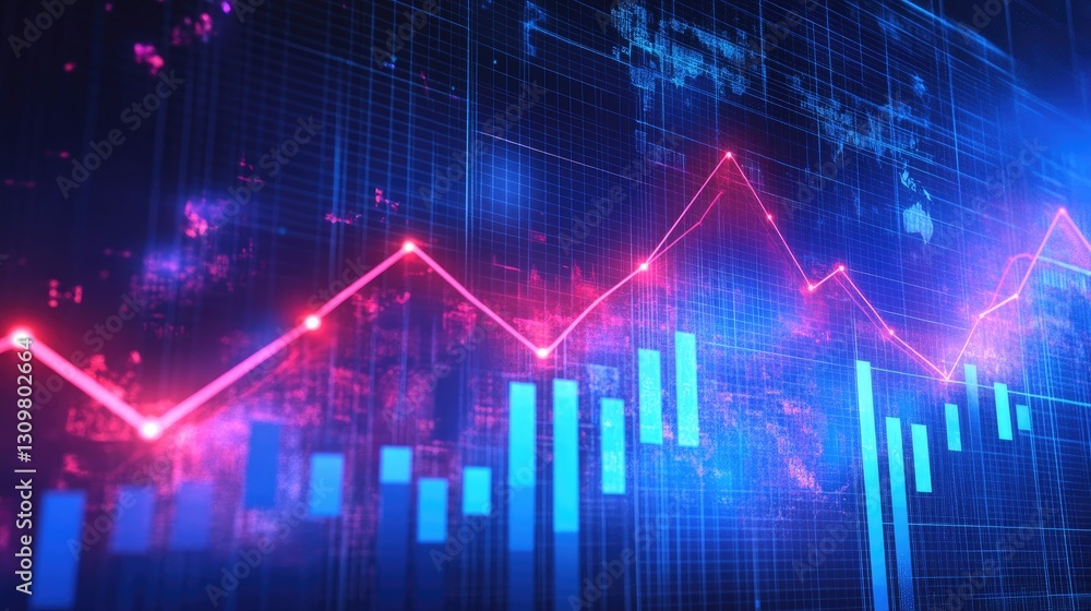 Digital representation of data showing financial market fluctuations and growth Digital representation of data showing financial market fluctuations and growth