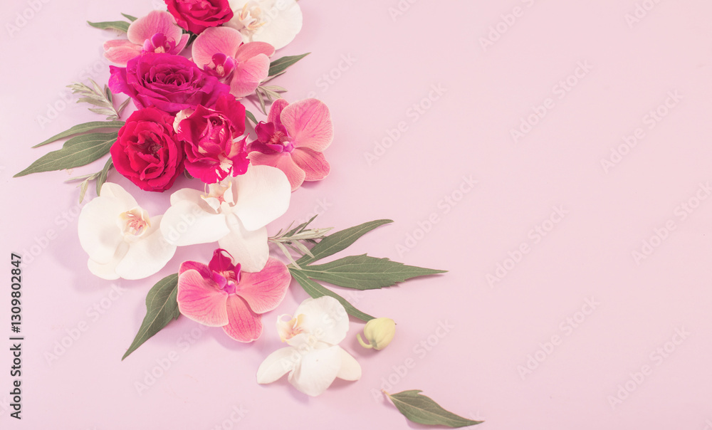 pattern of summer flowers on color paper background pattern of summer flowers on color paper background