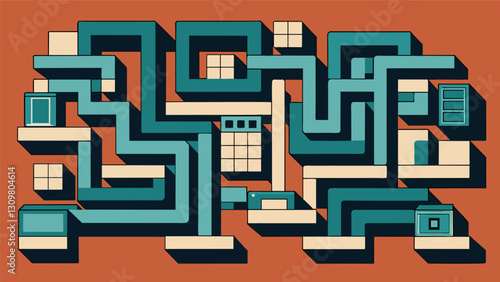 A maze made of old computer keyboards highlighting the growing issue of electronic waste.. Vector illustration
