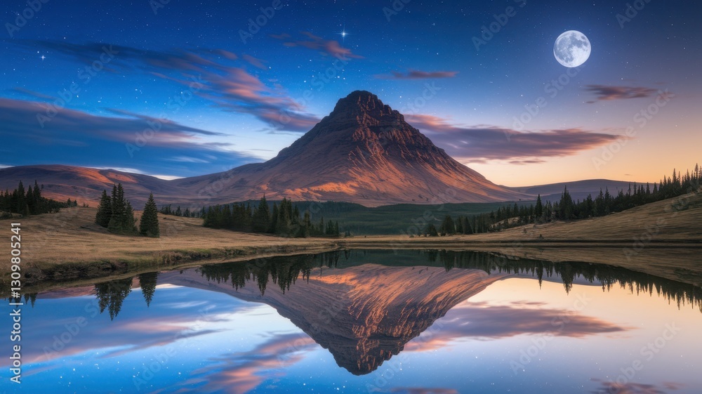 Fototapeta premium Majestic Mountain Reflection at Twilight
