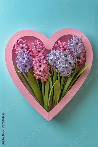 Colorful Heart-Shaped Display of Paper Flowers Against a Blue Background for ...