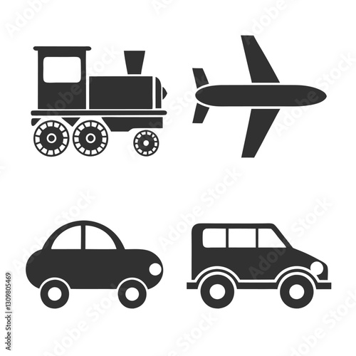 Minimalist Transportation Icons silhouette vector set.