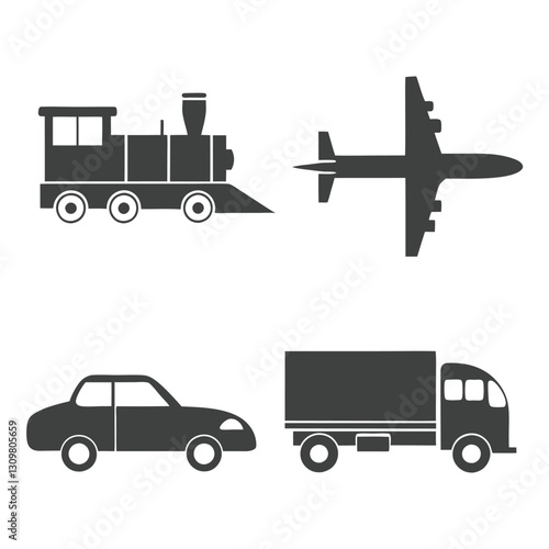 Minimalist Transportation Icons silhouette vector set.