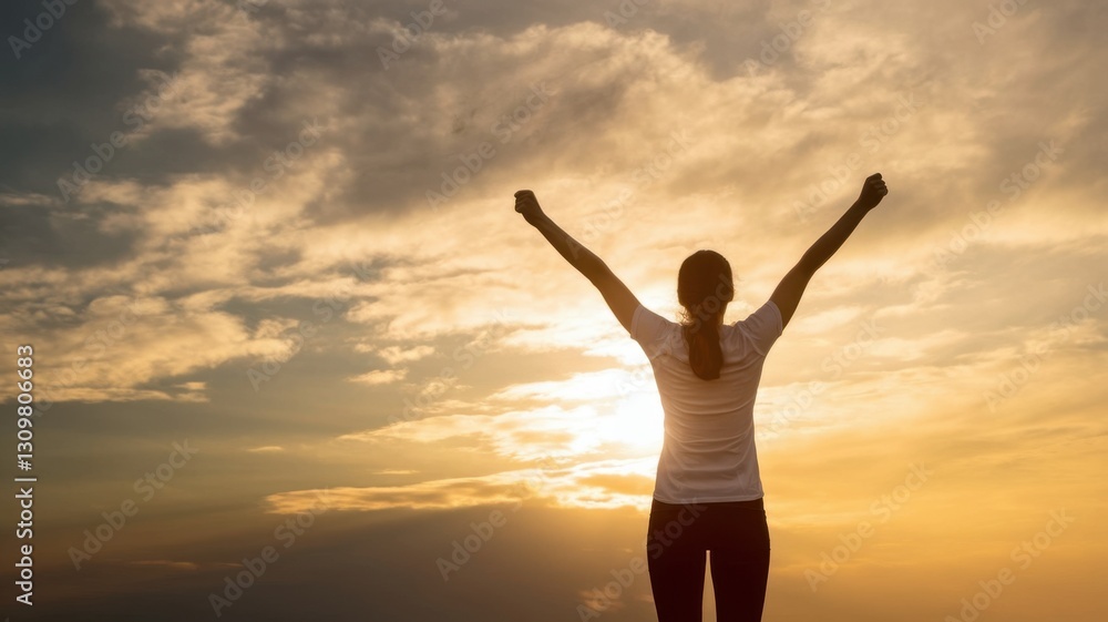 Silhouette of Triumph Against a Sunset Sky Silhouette of Triumph Against a Sunset Sky