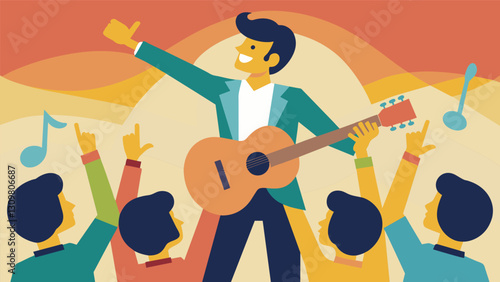 The guitarist strummed out the chords leading the crowd in a lively rendition of Amazing Grace.. Vector illustration