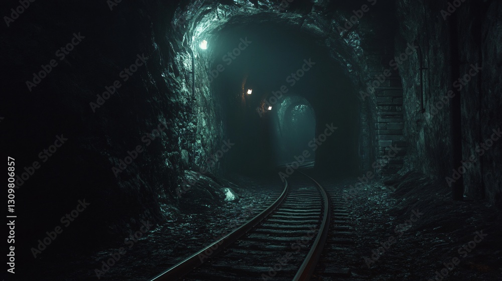 Obraz premium Exploring Underground Coal Mine Rail Tracks