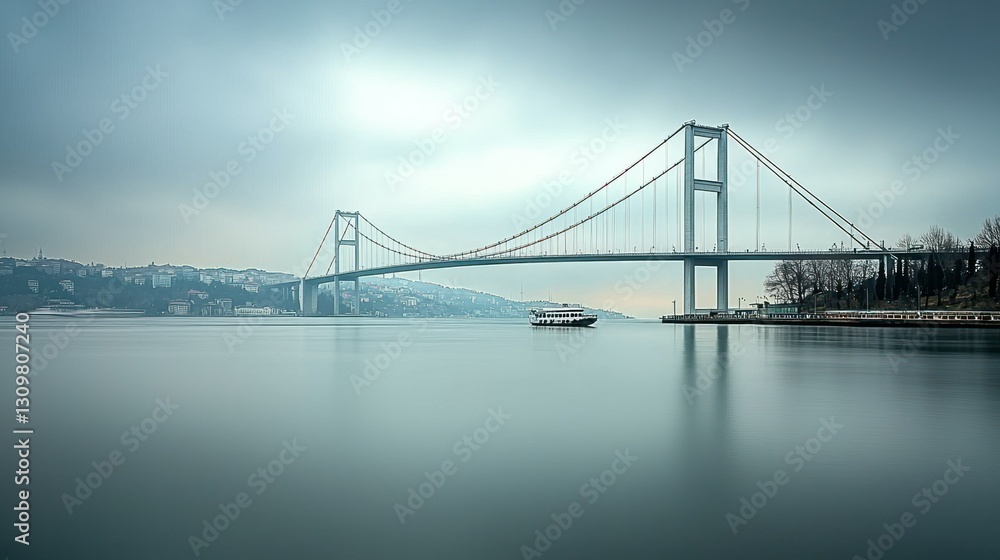 Naklejka premium Misty Istanbul Bridge and Ferry