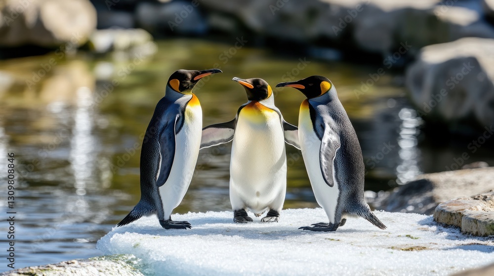 Fototapeta premium Penguins on the ice - Group interaction, cold, natural beauty.