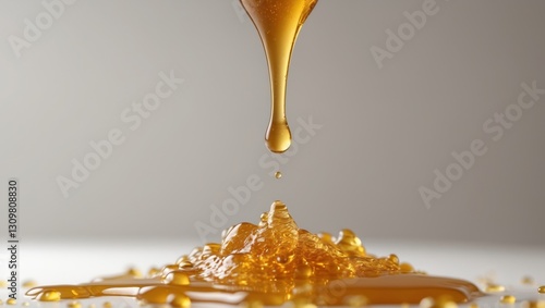 Golden Honey Droplet and Spill Sweet Viscous and Rich Texture