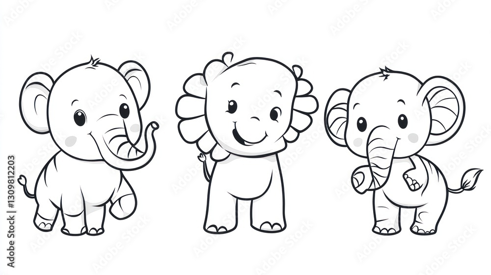 Three cartoon animals smiling happily with an engaging illustrative style Three cartoon animals smiling happily with an engaging illustrative style