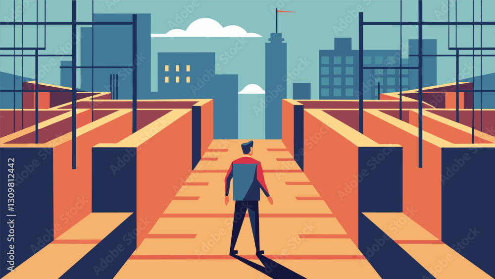 Walking through the construction site feels like being in a maze with towering cranes and scaffolding creating a constantly shifting landscape.. Vector illustration Walking through the construction site feels like being in a maze with towering cranes and scaffolding creating a constantly shifting landscape.. Vector illustration