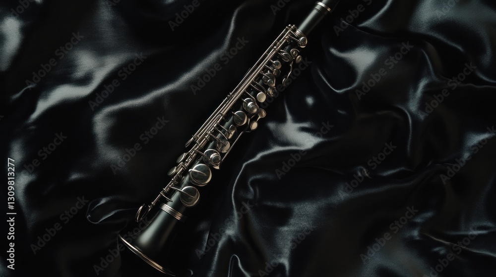 Obraz premium Black Soprano Saxophone on Dark Fabric