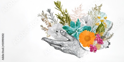 a hand holding a bouquet of...