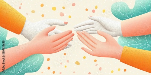 Four hands outstretched in ...