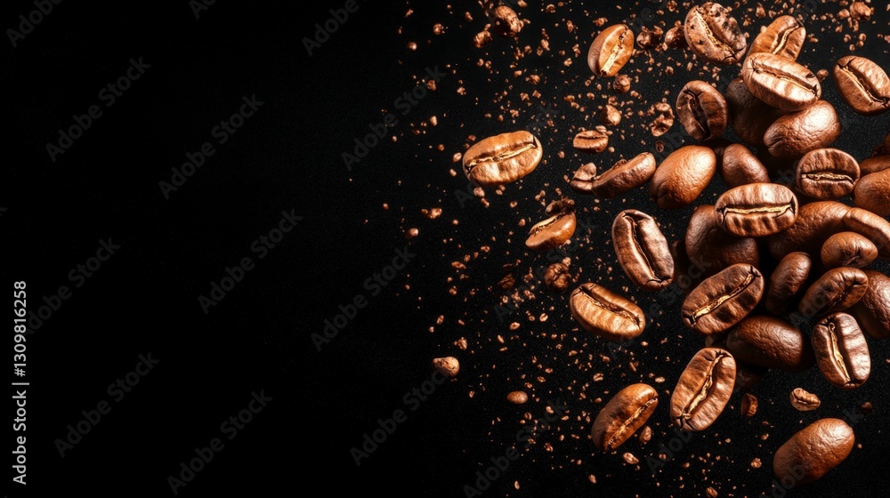 Coffee Beans Scattered on Black Background Coffee Beans Scattered on Black Background