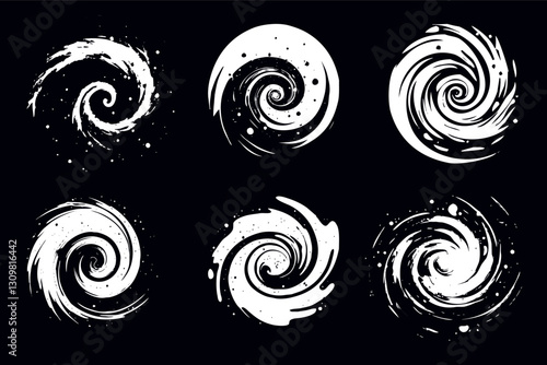 A set of abstract swirls and vortex patterns. Swirling Ink Abstract Design. Image of a galaxy and a cosmic path