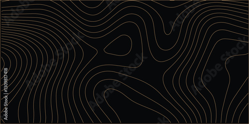 Topographic map relief texture with curved layers. line map with curvy wave. Black topographic paper texture background.

