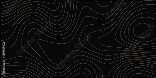Topographic map relief texture with curved layers. line map with curvy wave. Black topographic paper texture background.
