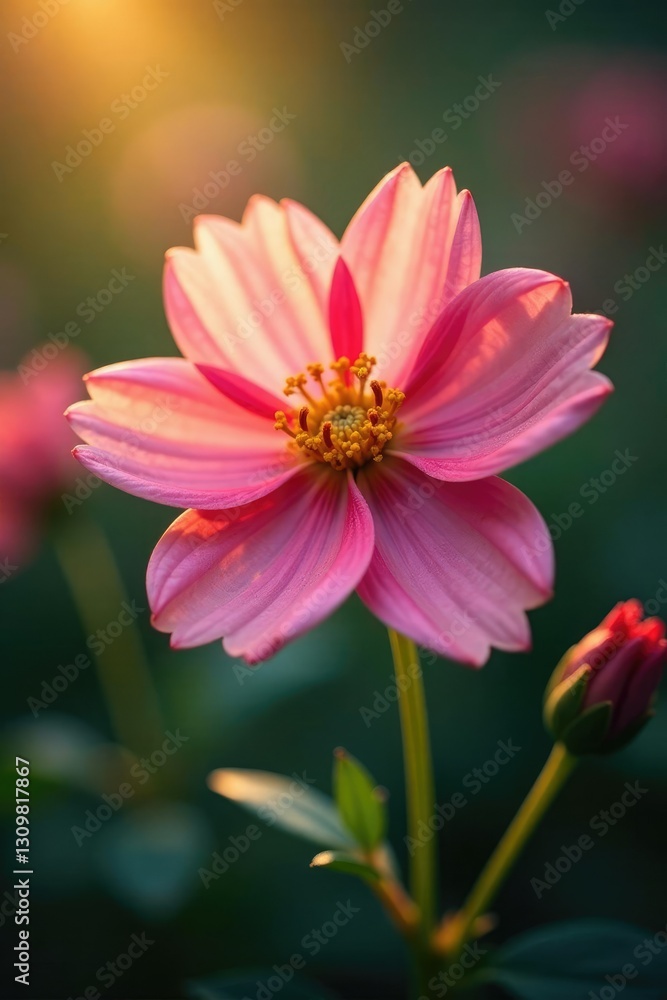Obraz premium Focused lens on a flower with soft bokeh light, details, softbox, bokeh