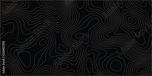 Topographic map relief texture with curved layers. line map with curvy wave. Black topographic paper texture background.
