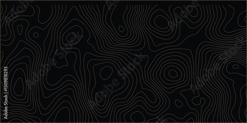 Topographic map relief texture with curved layers. line map with curvy wave. Black topographic paper texture background.
