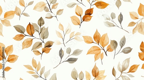 Wallpaper Mural Autumn leaves painted with watercolors isolated on white background seamless texture map pattern Torontodigital.ca