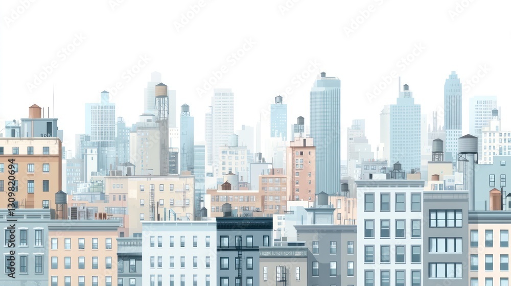 Obraz premium Cityscape Skyline Buildings Architecture Urban Foggy Day