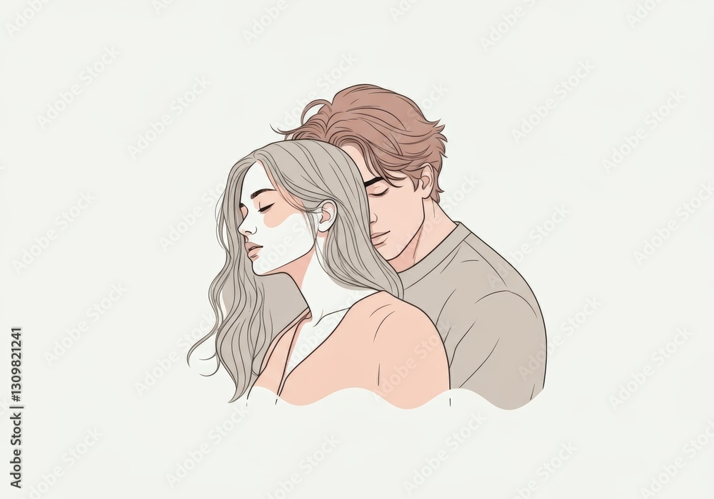Romantic illustration of a couple embracing, conveying love and intimacy Romantic illustration of a couple embracing, conveying love and intimacy