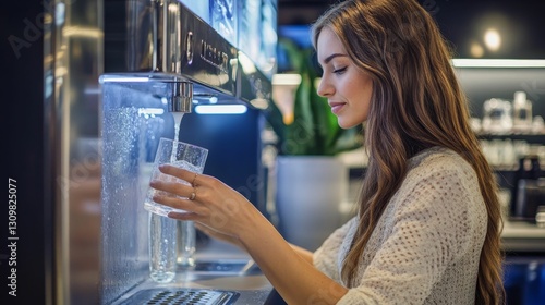 Woman filling a glass with water.