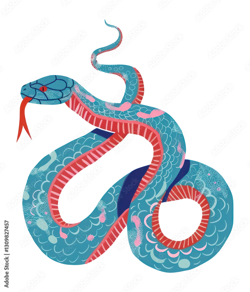 Obraz premium PNG Bule snake illustration full body text decorative colorful.