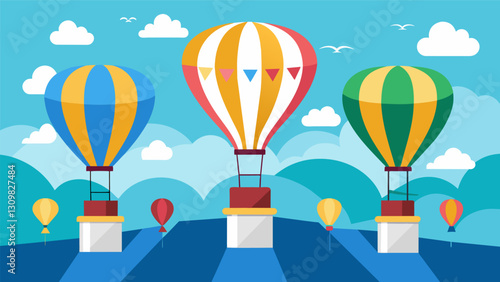 A dazzling display of hot air balloons blankets the sky each one racing towards the finish line with determination.. Vector illustration