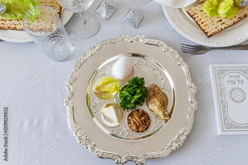 Pesah celebration concept (jewish Passover holiday festive table) photo