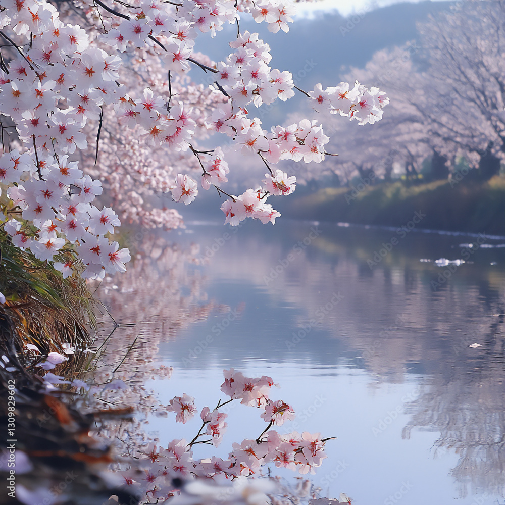 Fototapeta premium visually rich reflective cherry blossoms
